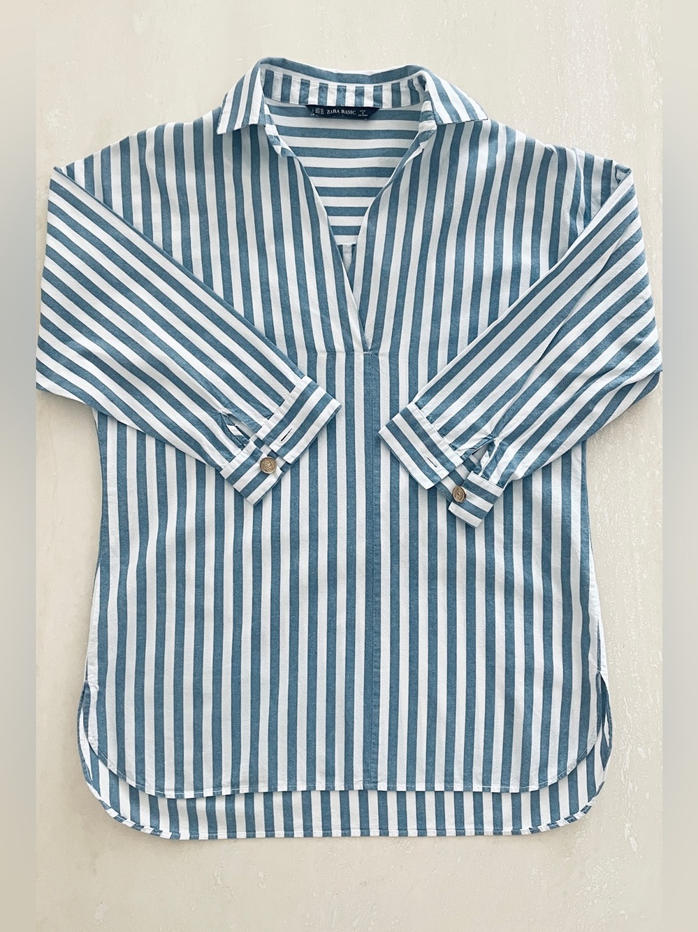 Zara Women's "Boyfriend" Nautical Maxi Shirt Top XS S (Runs Big Meant To Be Big)